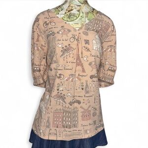 Denim & Company Paris France Vacation Pink Blouse 1X